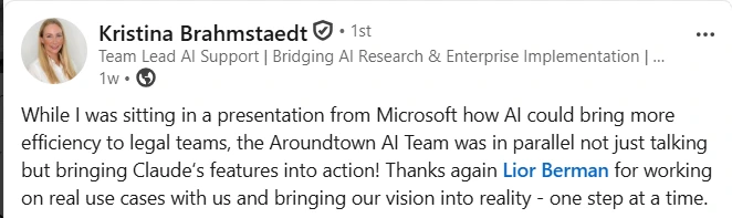 LinkedIn post: Thanks again Lior Berman for working on real use cases with us and bringing our vision into reality - one step at a time.